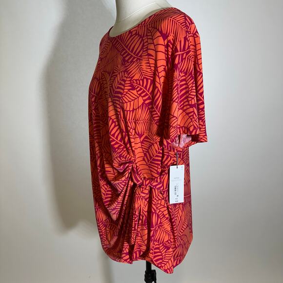 NWT Liz Claiborne Rose Palm Tie Detail Short Sleeve Blouse Womens Petite PXXL - Picture 5 of 10